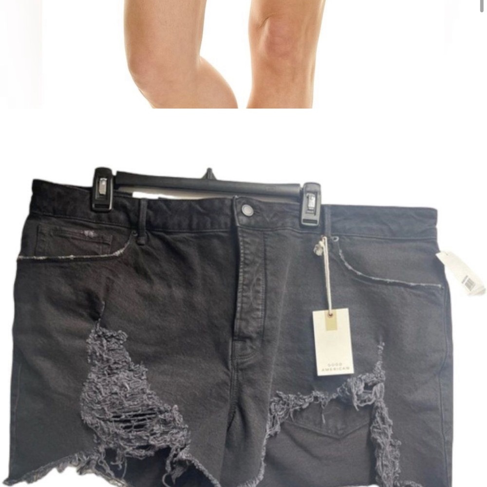 Good American Women Black Denim Cotton 5 Pockets Design Distressed Shorts Size 8